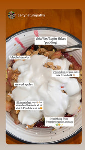 Nauturopathic breakfast recommendation of coconut yogurt, oats and fruits