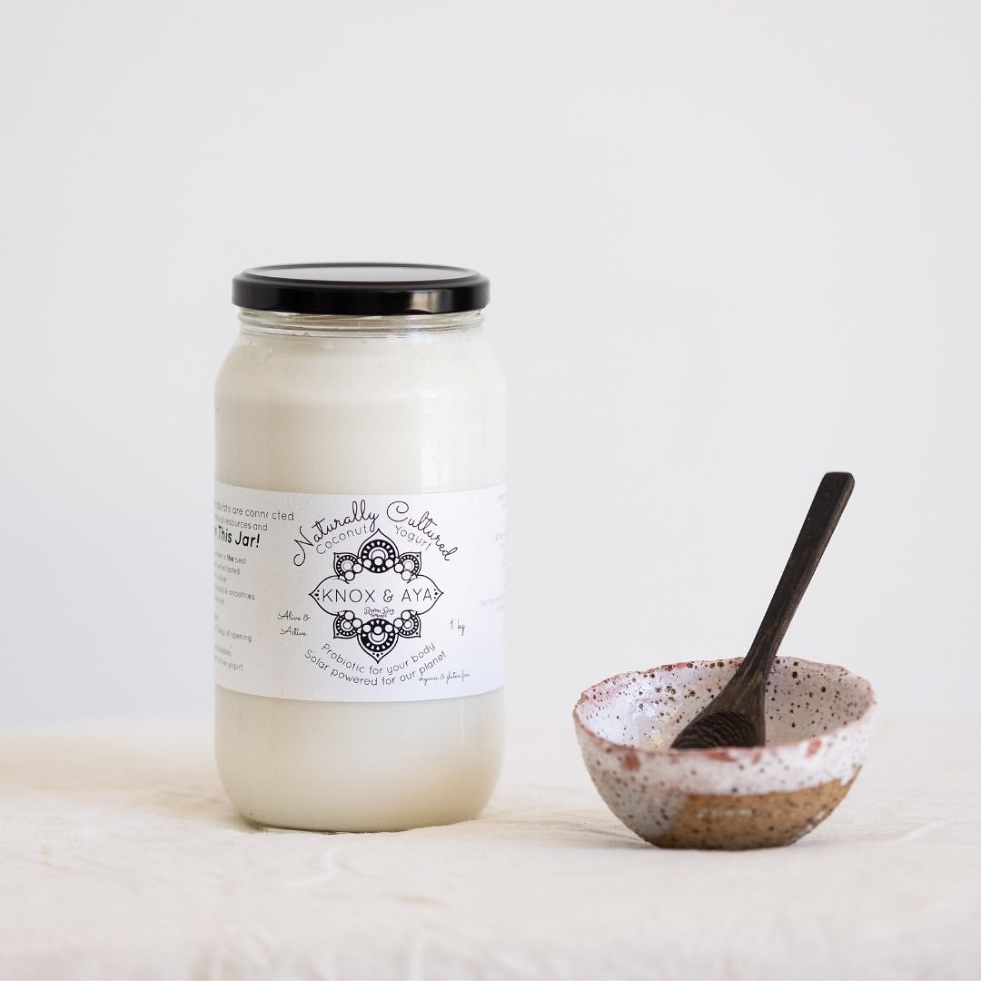 probiotic rich coconut yogurt packaged n clean inert glass
