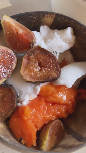 coconut yogurt so alive you can taste it, serving suggestion with fresh figs and papaya